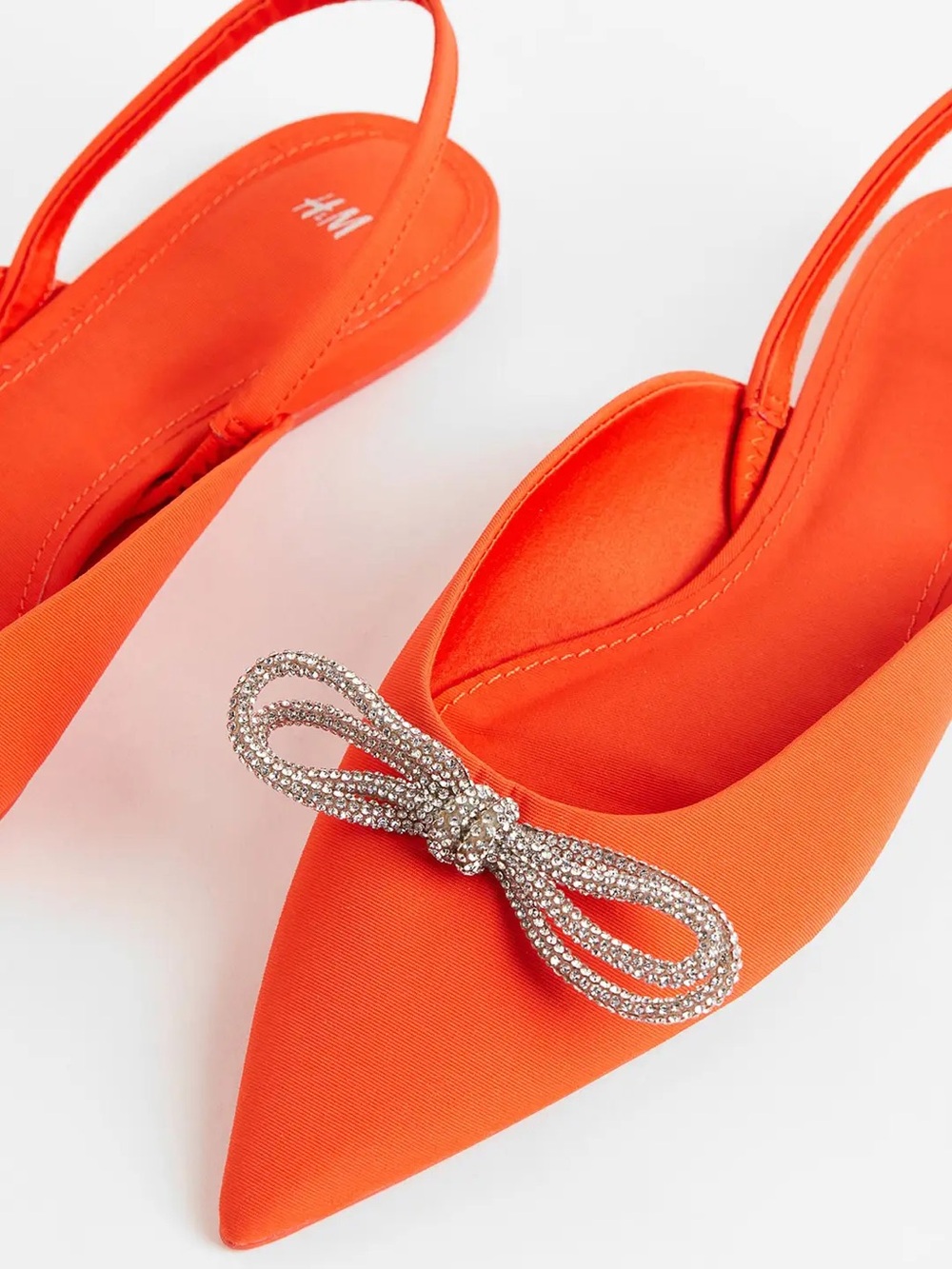 H&M Orange Pointed Slingback Flats with Crystal Bow Accent